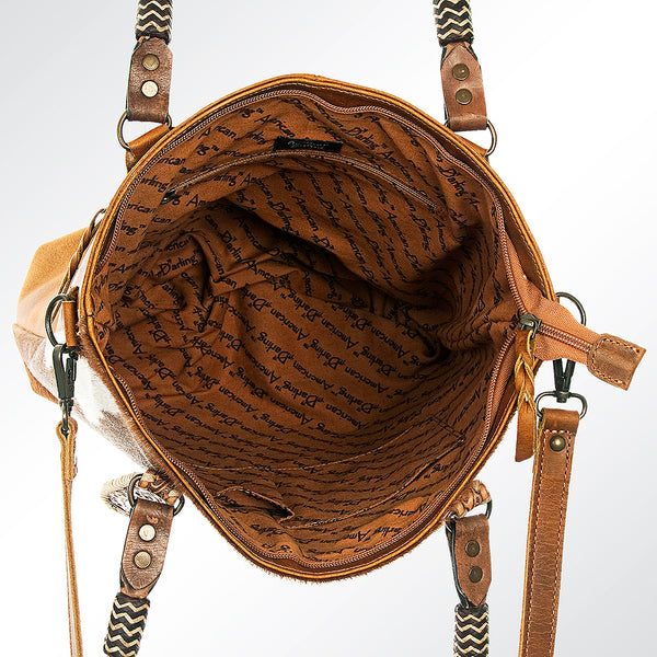 ADBG541 American Darling Hand Tooled Leather & Hair-On Cowhide Western Tote Bag