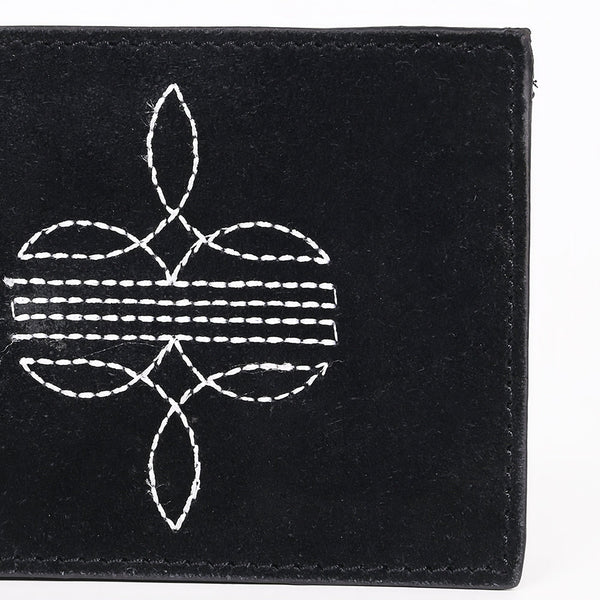 ADBGZ919A Black Genuine suede Leather Bifold Wallet with White Embroidered Stitch Detail
