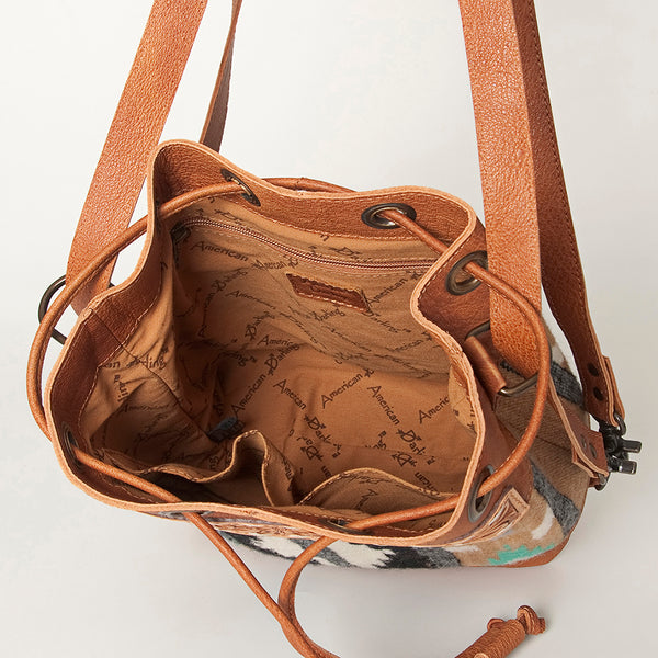ADBG862 American Darling Hand Tooled Floral & Hand-Woven Saddle Blanket Leather Bucket Bag