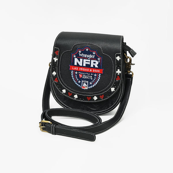 Official PRCA & NFR Licensed Collection® Commemorative Shield Patch Hand-Tooled Leather Accent Crossbody Bag