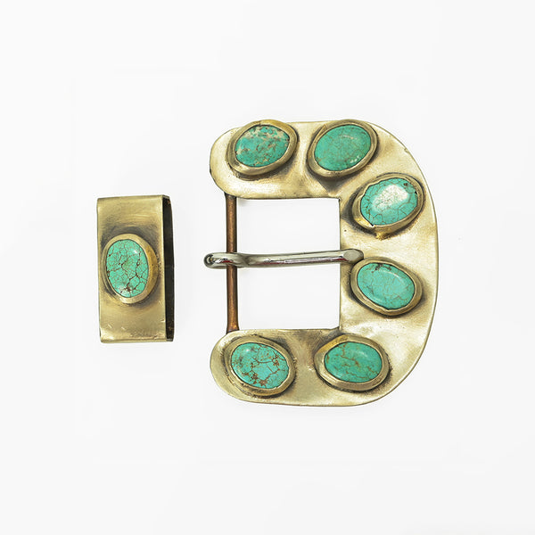 ADBKV121 American Darling German Silver Metal Horseshoe Stone Belt Buckle Set