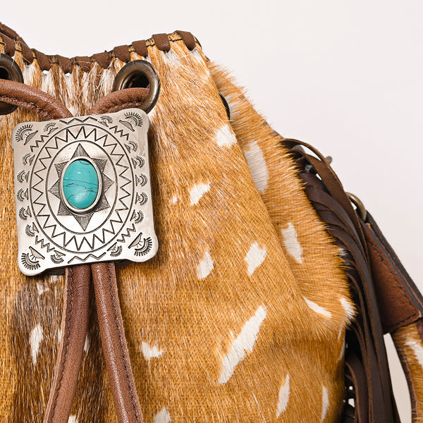 ADBG1272 American Darling Hair-On Cowhide Bucket Bag -Western Fringe Purse