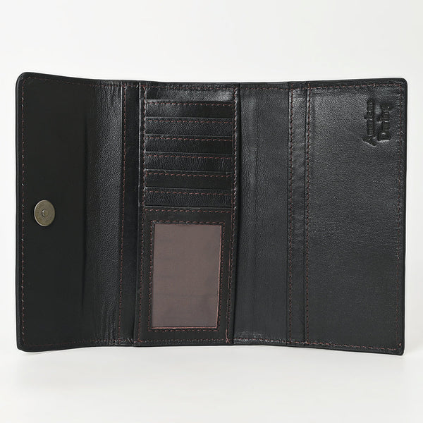 ADBGZ736 Hand Tooled Leather Tri-Fold Wallet - Natural Western Floral Cowgirl Style