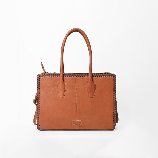 Heritage Rodeo Genuine Leather White Embroidered Tote Bag