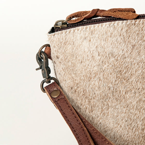ADBG443 Genuine Hair on Hide Compact Coin Purse with Secure Top Zip Closure