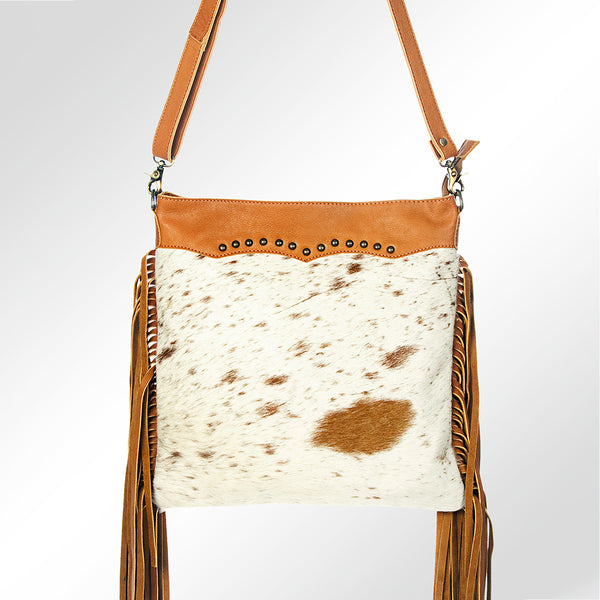 LC-ADBGZ161 Cowhide & Tooled Leather Crossbody Bag with Fringe - Western Style