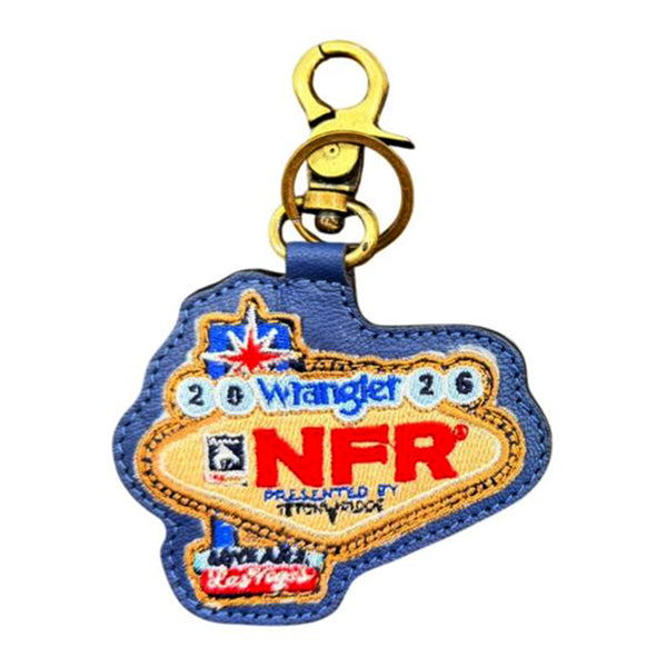 Official PRCA & NFR Licensed Collection® Embroidered Blue Leather Key Ring Charm