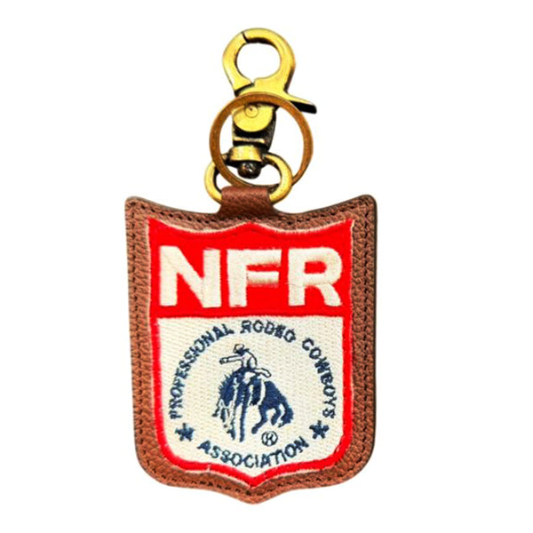 Official PRCA & NFR Licensed Collection® Red Embroidered Brown Leather Key RingCharm