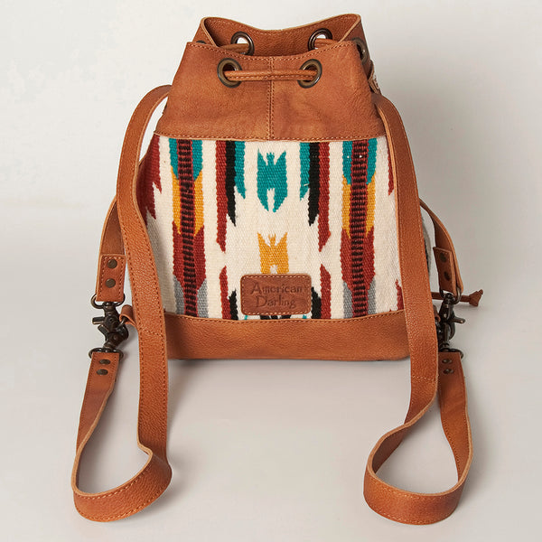 ADBG862 American Darling Hand Tooled Floral & Hand-Woven Saddle Blanket Leather Bucket Bag
