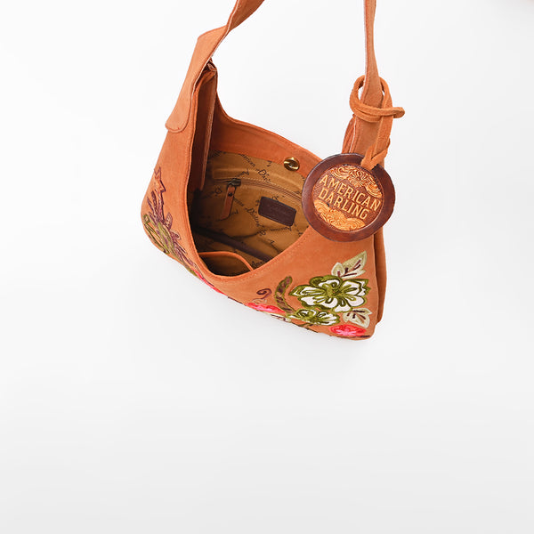 ADBGA1248A American Darling Genuine Suede Embroidered Western Hobo Orange Shoulder Bag