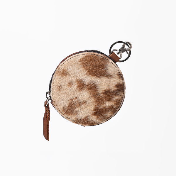 ADCHM111 American Darling Genuine Leather & Hair-On-Hide Brown Round Coin Purse Bag Charm