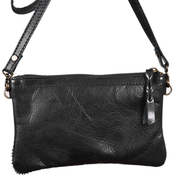 LC-ADBGS142 Hair-On Leather Crossbody Pouch with Zip Closure and Adjustable Strap