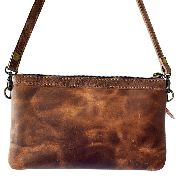 LC-ADBGS142 Hair-On Leather Crossbody Pouch with Zip Closure and Adjustable Strap