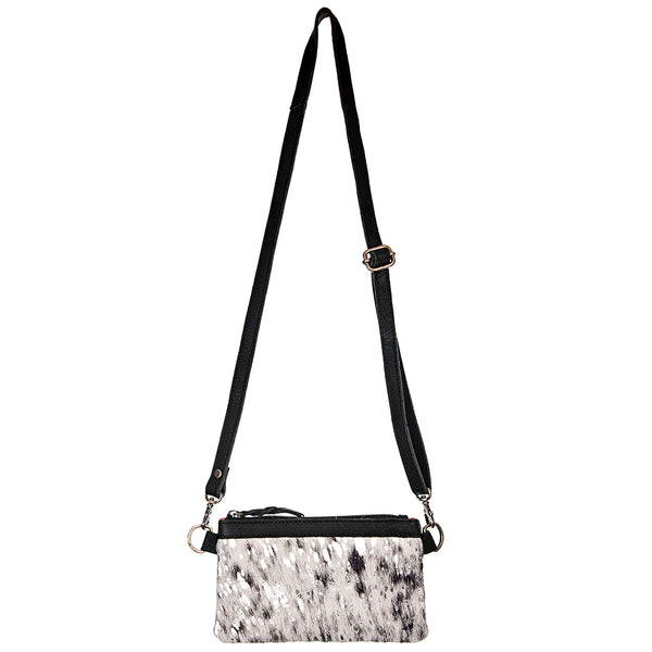 LC-ADBGS142 Hair-On Leather Crossbody Pouch with Zip Closure and Adjustable Strap