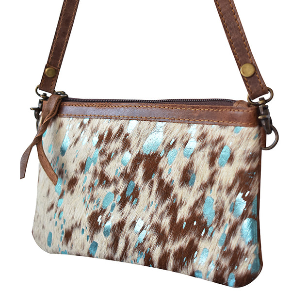 LC-ADBGS142 Hair-On Leather Crossbody Pouch with Zip Closure and Adjustable Strap