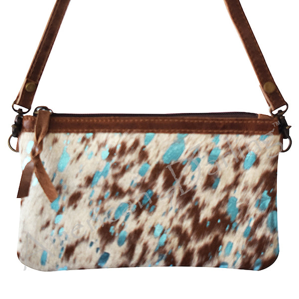 LC-ADBGS142 Hair-On Leather Crossbody Pouch with Zip Closure and Adjustable Strap