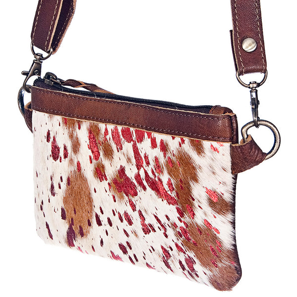 LC-ADBGS142 Hair-On Leather Crossbody Pouch with Zip Closure and Adjustable Strap