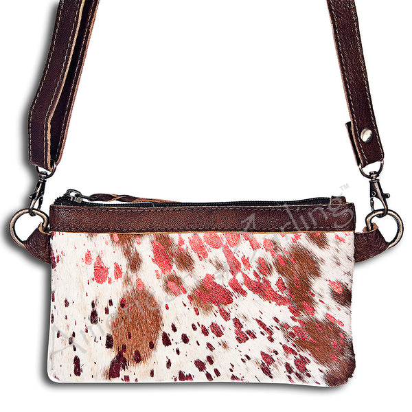 LC-ADBGS142 Hair-On Leather Crossbody Pouch with Zip Closure and Adjustable Strap