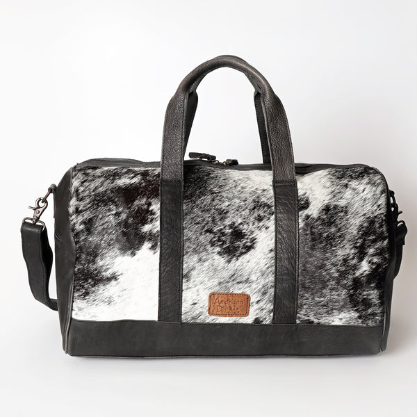 LC-ADBGS174BKW Black & White Cowhide Leather Duffle Bag - Western Travel Weekender