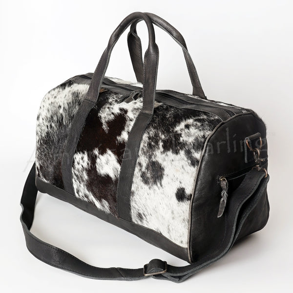 LC-ADBGS174BKW Black & White Cowhide Leather Duffle Bag - Western Travel Weekender