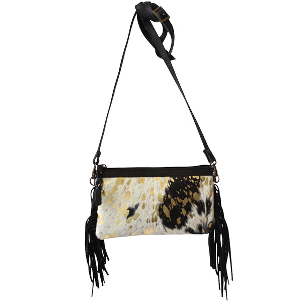 LC-ADBGS142 Hair-On Cowhide Crossbody - Western Fringe Leather Purse