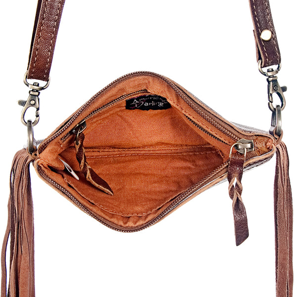 LC-ADBGS142 Hair-On Cowhide Crossbody - Western Fringe Leather Purse