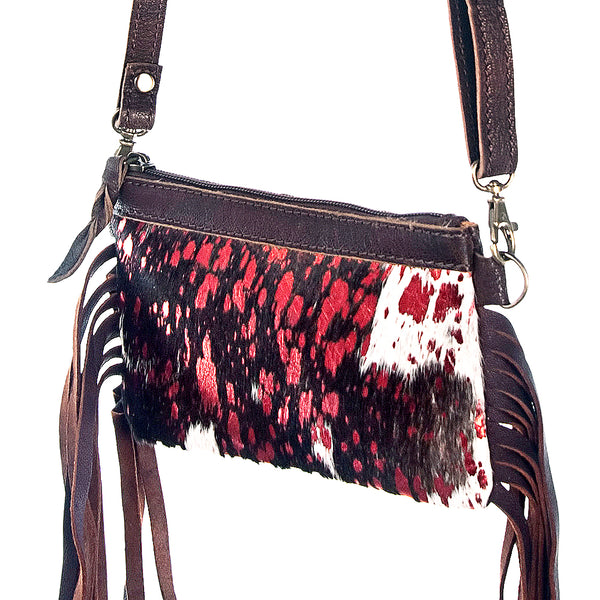 LC-ADBGS142 Hair-On Cowhide Crossbody - Western Fringe Leather Purse