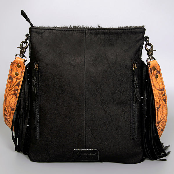 ADBGS192 Natural Cowhide Large Crossbody Bag with Fringe - Tooled Strap Western Purse