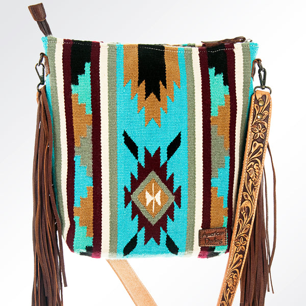 ADBG208 American Darling Western Signature Crossbody Bag with Hand-Tooled Strap and Saddle Blanket
