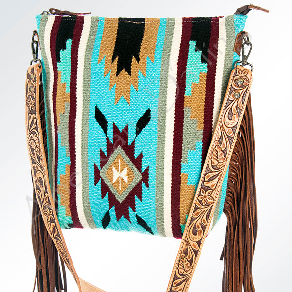 ADBG208 American Darling Western Signature Crossbody Bag with Hand-Tooled Strap and Saddle Blanket
