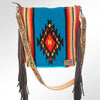 ADBG213 American Darling Large Cross body Bag - Hand Tooled Floral Leather & Woven Saddle Blanket