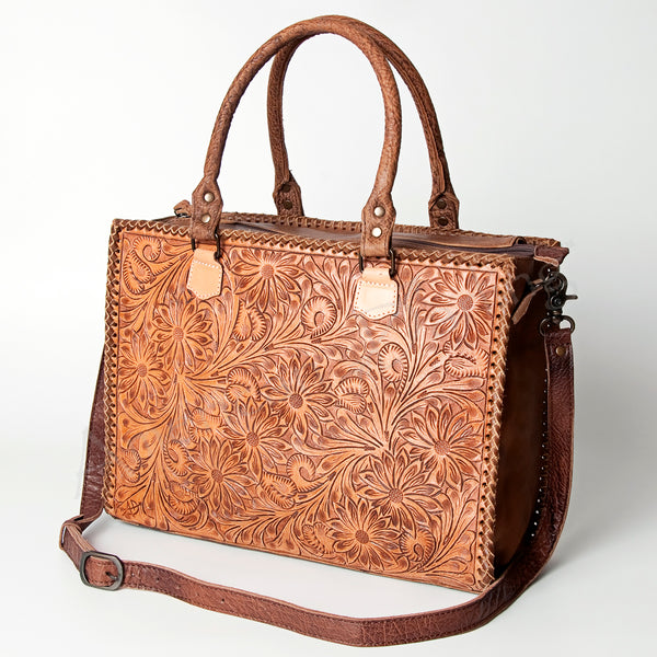 ADBG235 American Darling Western Leather Tote Bag - Hand Tooled Floral Carved Braided Purse