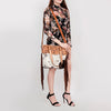 LC-ADBGS144BRW Tooled Leather & Cowhide Messenger - Western Fringe Bag with Floral Carving