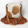 ADBGS192 Natural Cowhide Large Crossbody Bag with Fringe - Tooled Strap Western Purse