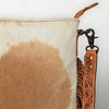 ADBGS192 Natural Cowhide Large Crossbody Bag with Fringe - Tooled Strap Western Purse