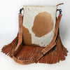 ADBGS192 Natural Cowhide Large Crossbody Bag with Fringe - Tooled Strap Western Purse