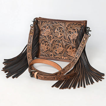 American Darling Hand Tooled Genuine Leather Western Belt - Tan, Unisex With Removable Buckle