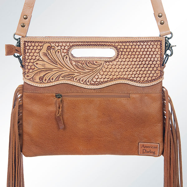 LC-ADBGS145ACGO Tooled Leather & Deer-Print Cowhide Clutch - Western Fringe Convertible Tote