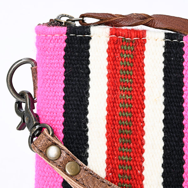 ADBG344 Southwestern Wool Wristlet Clutch with Tribal Pattern and Leather Strap