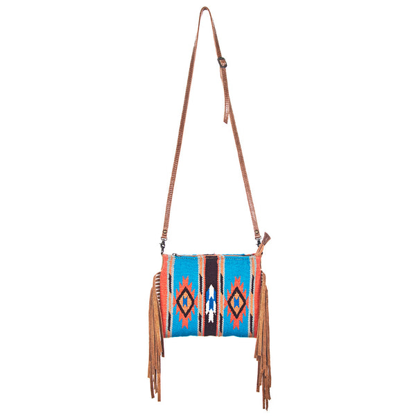 ADBG236 American Darling Handcrafted Western Cross body Bag with Saddle Blanket and Fringes