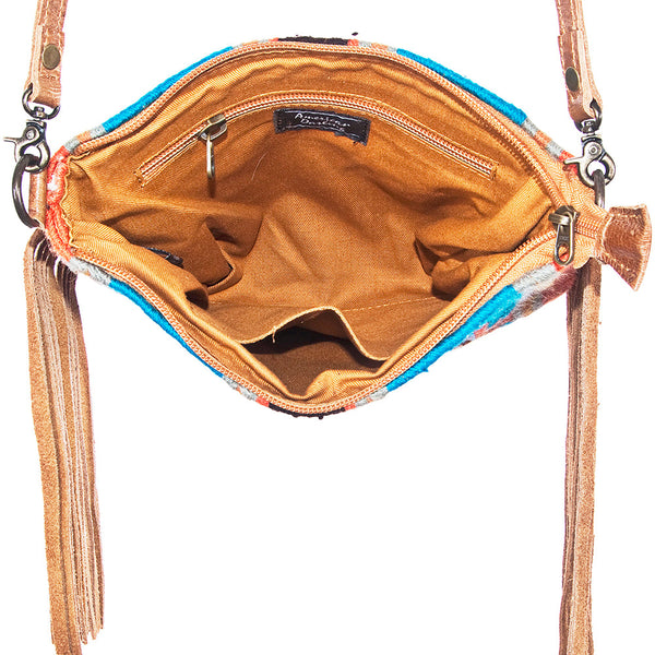 ADBG236 American Darling Handcrafted Western Cross body Bag with Saddle Blanket and Fringes