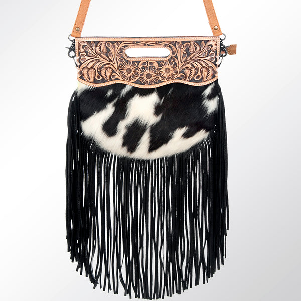 ADBG346 American Darling Western Leather Clutch Bag with Hand Tooled Floral Carving & Hair-On hide