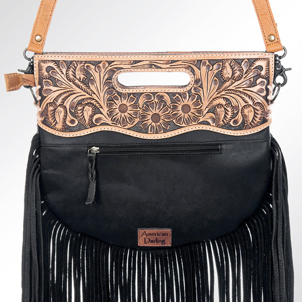 ADBG346 American Darling Western Leather Clutch Bag with Hand Tooled Floral Carving & Hair-On hide