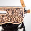 ADBG346 American Darling Western Leather Clutch Bag with Hand Tooled Floral Carving & Hair-On hide