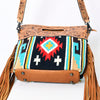 LC-ADBGS146 Southwestern Crossbody Bag - Hand-Tooled Leather & Wool Blend