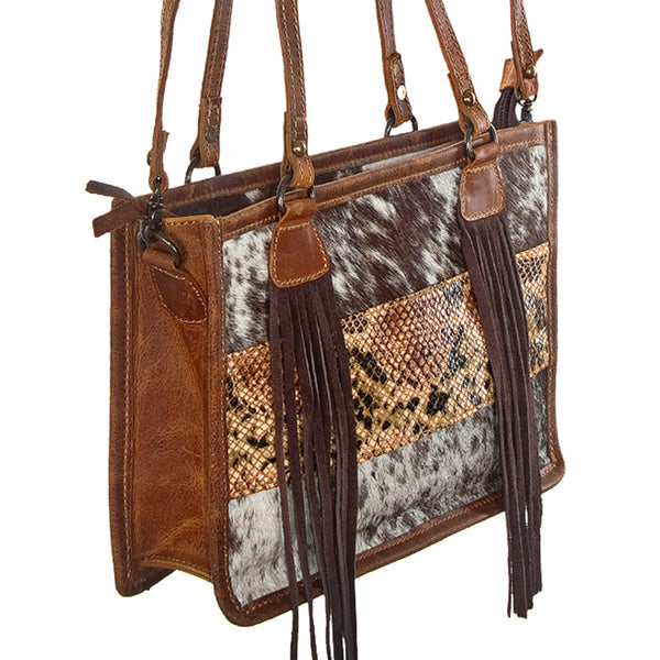 ADBG375 American Darling Handcrafted Hair-On Cowhide Tote Bag with Western Fringes