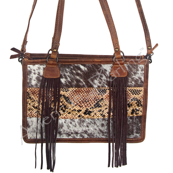 ADBG375 American Darling Handcrafted Hair-On Cowhide Tote Bag with Western Fringes