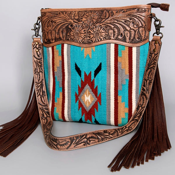 ADBG208 American Darling Western Signature Crossbody Bag with Hand Tooled Floral Leather and Fringes