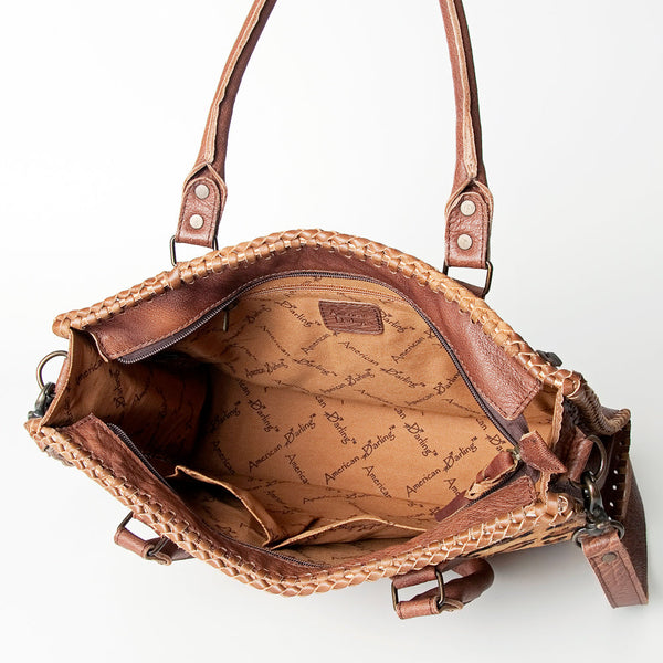 LC-ADBGS118 Western Tote Bag - Hair-On Leather with Whipstitch Trim & Detachable Strap