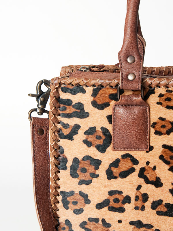 LC-ADBGS118 Western Tote Bag - Hair-On Leather with Whipstitch Trim & Detachable Strap